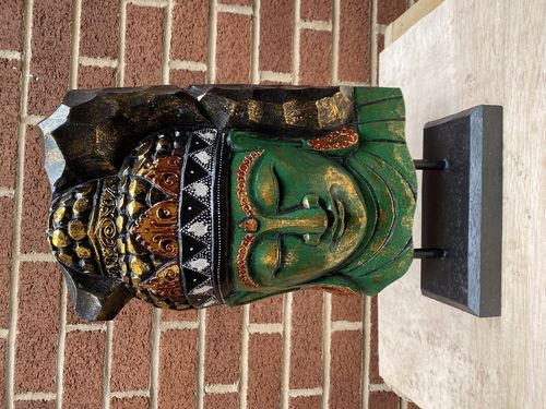 Wooden Green/Gold Buddha on Stand 50cm