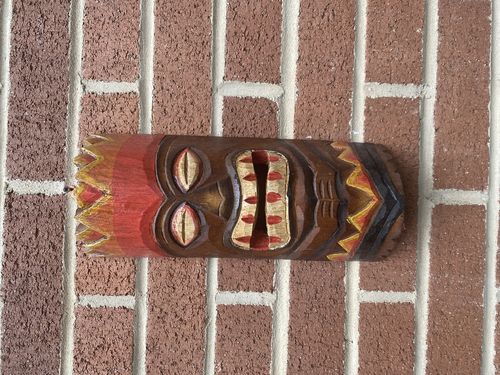 Wooden Tiki Mask Fire 30cm